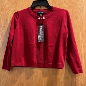 Nina Leonard Red Knit with Pearl Details